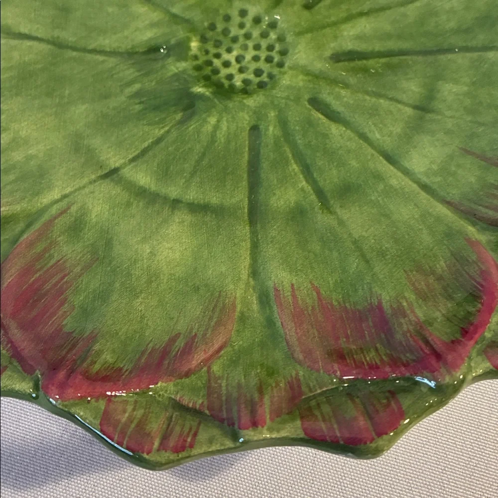 Vintage green Italian majolica artichoke plate and dip dish Sur la Table ceramic